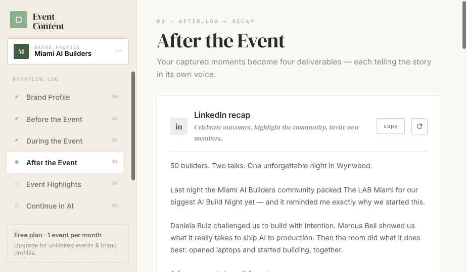 After the Event — captured moments become recap deliverables