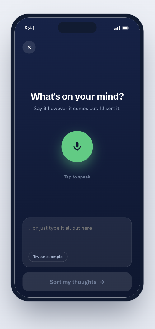 Capture — What's on your mind? Speak or type, and it sorts your thoughts